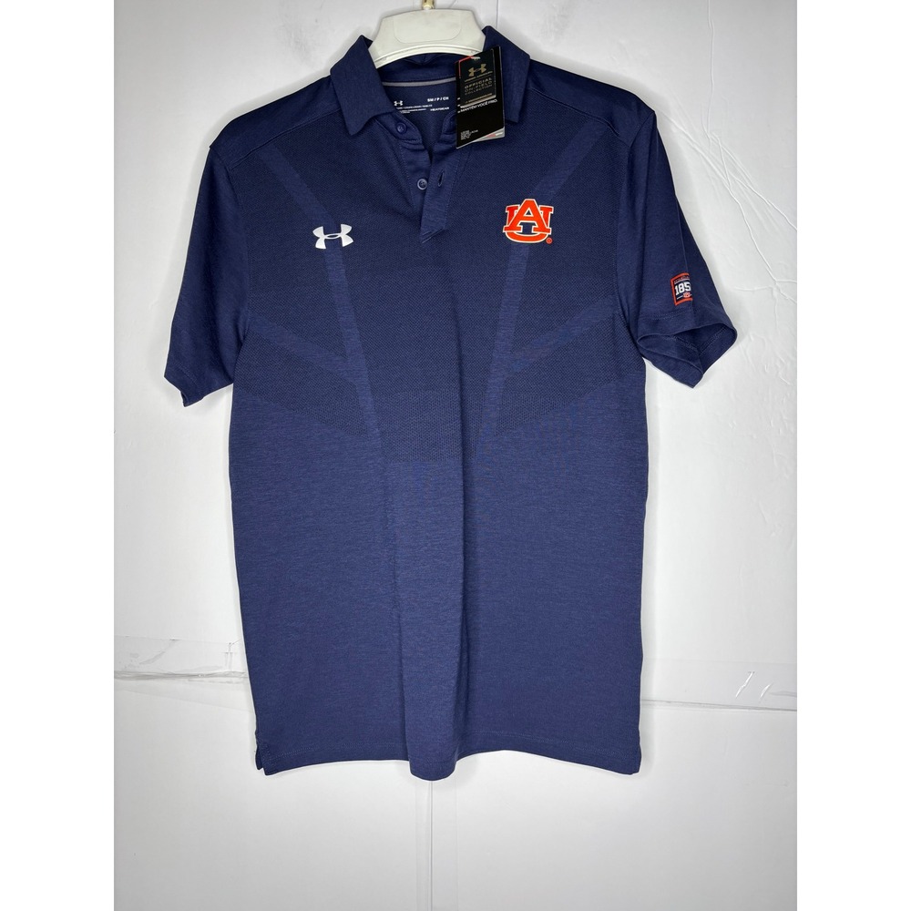 Under Armour Auburn Tigers Mens Small Navy Blue HeatGear Sideline Polo Shirt NEW